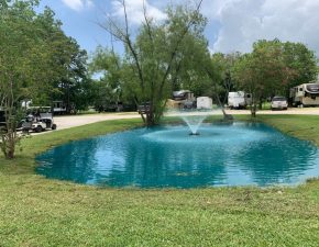 Sheldon Lake RV Resort fountain and pond